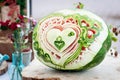 Carving watermelon. Decoration fresh fruit. Design Royalty Free Stock Photo