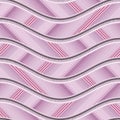 Carving waves pattern on background seamless texture, patchwork pattern, diagonal stripes, 3d illustration