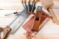 carving wood with handtools Royalty Free Stock Photo