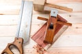 carving wood with handtools Royalty Free Stock Photo