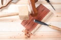 Carving wood with handtools Royalty Free Stock Photo