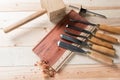 Carving wood with handtools Royalty Free Stock Photo