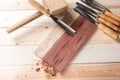 Carving wood with handtools Royalty Free Stock Photo