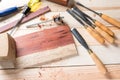 Carving wood with handtools Royalty Free Stock Photo