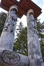 Carving on wooden pillars, which embodies the legend of the creation of Lake Synevir.