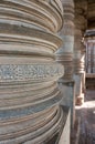 Carvings on columns in Hoysaleshwara Hindu temple, Halebid, Karnataka, India