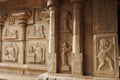 Carvings of Hanuman and a naked woman on the exterior wall of the Hazararama temple, Hampi, Karnataka, India Royalty Free Stock Photo