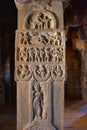 Carvings on Pillar, Sangameshwara Temple, Pattadakal, Karnataka