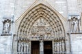 Carvings of the Portal of the Virgin on the facade of the Cathedral of Noter Dame de Paris.