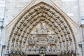 Carvings of the Portal of the Virgin on the facade of the Cathedral of Noter Dame de Paris.