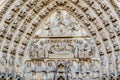 Carvings of the Portal of the Virgin on the facade of the Cathedral of Noter Dame de Paris.