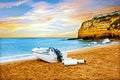 Carvoeiro beach in the Algarve Portugal at sunset