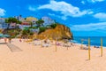 Carvoeiro, Portugal, June 19, 2021: People are sunbathing on Pra