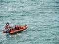 Carvoeiro , Portugal - October 20, 2017: Rescue boat patrols near Carvoeiro