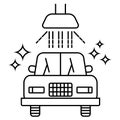 Carwash icon. Sanitizing station or service. Sanitation of vehicle. Cleaning and washing vehicle. Outline icon of car. Vector