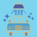 Carwash icon. Sanitizing station or service. Sanitation of vehicle. Cleaning and washing vehicle. Color icon of car in flat style Royalty Free Stock Photo