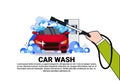 Carwash Service Icon With Cleaning Vehicle On Car Wash Over Copy Space Background