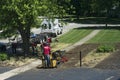 Local landscaping company reseeding residential lawn