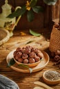 Carya illinoinensis (Wangenh.),Carya cathayensis Sarg,Walnuts are a recreational nut snack with a hard shell Royalty Free Stock Photo