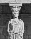 Caryatid ancient statue in black and white, erechteion temple