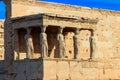 The Caryatid porch of Erechtheion (Erechtheum) or Temple of Athena Polias is an ancient Greek Ionic temple Royalty Free Stock Photo