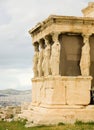 Caryatid Porch of Erechtheum at Akropolis Royalty Free Stock Photo