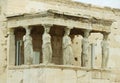 Caryatid Porch or The Porch of the Maidens of Erechtheum Ancient Greek Temple on the Acropolis of Athens, Greece Royalty Free Stock Photo