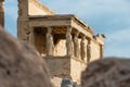 Caryatids statues at Erechtheion temple in Acropolis of Athens, Greece. Erechtheum is an ancient Greek Ionic temple of Royalty Free Stock Photo