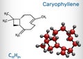 Caryophyllene, beta-Caryophyllene, C15H24 molecule. It is natural bicyclic sesquiterpene that is a constituent of many essential Royalty Free Stock Photo