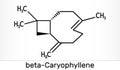 Caryophyllene, beta-Caryophyllene, C15H24 molecule. It is natural bicyclic sesquiterpene that is a constituent of many essential Royalty Free Stock Photo