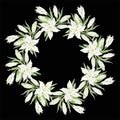 Casa Blanca Oriental Lily. Bouquet of white flowers and green leaves. Collection of festive decor and greeting cards. Vector