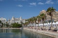 Casa Carbonell of Alicante with people on public square in front, Spain