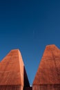 Casa das historias Paula Rego Museum with blue sky. Terracotta colored concrete Museum in Cascais Portugal