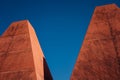 Casa das historias Paula Rego Museum with blue sky. Terracotta colored concrete Museum in Cascais Portugal