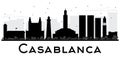 Casablanca City skyline black and white silhouette.