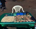 Dentist`s table with dentures and teeth in central Morocco market