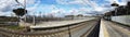 Panoramic view of the train station and the tracks Royalty Free Stock Photo