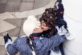 Casanova kiss. Participants of the carnival in Venice dressed in historical costumes recreate a scene from the life of a hero