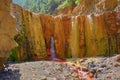 Cascada de Colores - Picturesque dam for rainwater in a volcanic crater, which was colorfully colored by mineral water, Caldera de
