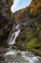 Cascada Del Estrecho Estrecho waterfall in Ordesa valley, in Autumn season, Heusca, Spain