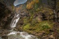 Cascada Del Estrecho Estrecho waterfall in Ordesa valley, in Autumn season