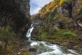 Cascada Del Estrecho  Estrecho waterfall in Ordesa valley, in Autumn season, Aragon-Heusca, Spain Royalty Free Stock Photo