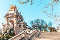 Cascada del Parque de la Ciudadela. Close up shot of monument in popular Barcelona Ciutadella Park in sunset Royalty Free Stock Photo