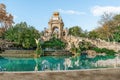 Cascada Monumental fountain in Ciutadella park in Barcelona on an autumn day Royalty Free Stock Photo