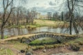 Cascade bridge, Slavyanka river and Pavlovsk Palace.