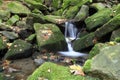 Cascade creek. Focus on waterfall. Motion photography. Forest stream in autumn. Tourist region Ostravice in the Czech Republic. Royalty Free Stock Photo