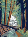 Cascade Falls in Moran State Park on Orcas Island Washington State WPA Poster Art