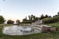 It is a cascade fountain in the Jardins del Mirador Park on Mount Montjuic