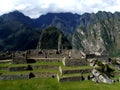 Cascade gardens and mountains at Machu Picchu Royalty Free Stock Photo