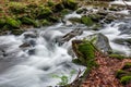 Cascade on the little stream with stones in forest Royalty Free Stock Photo